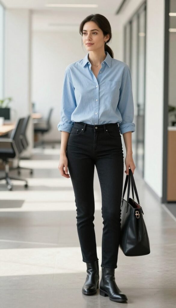 12. Chambray Shirt + Black Skinnies + Blazer