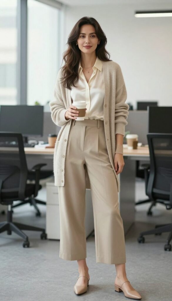 9. Cardigan + Silk Shell + Cropped Trousers