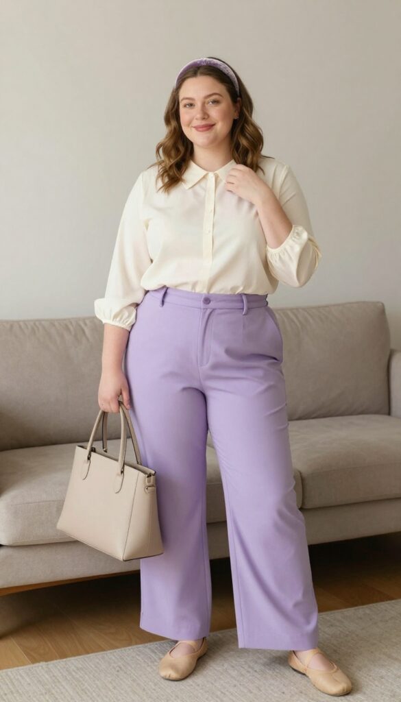 4. Peter Pan Collar Top with Wide-Leg Trousers