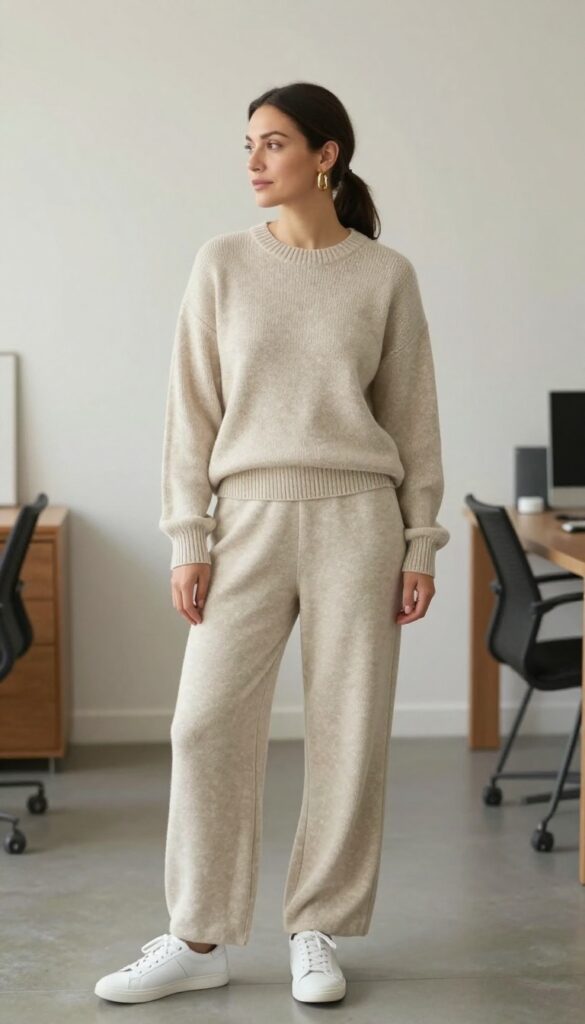 13. Knit Set (Sweater and Pants) with Statement Earrings