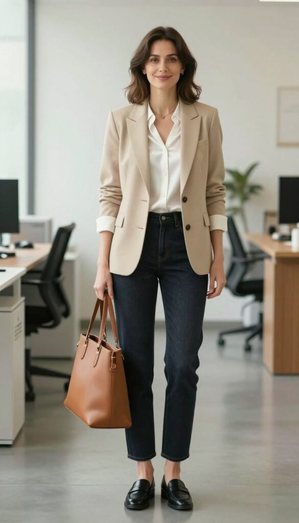 7. Straight-Leg Jeans with a Blazer and Loafers
