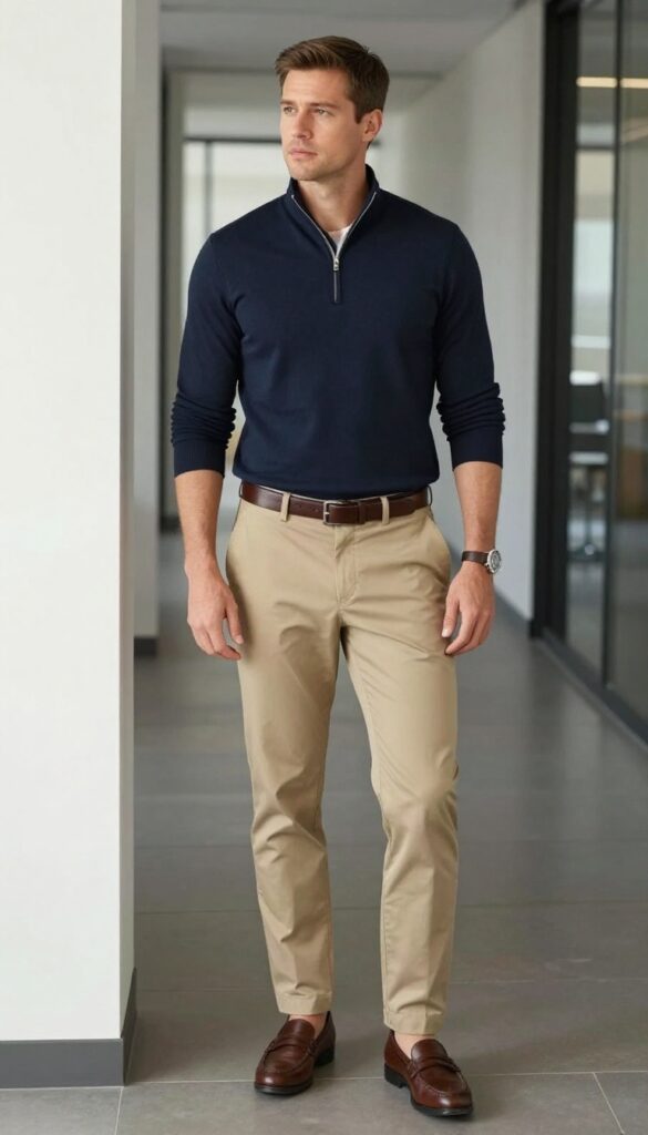 6. The Quarter-Zip Pullover with Khakis