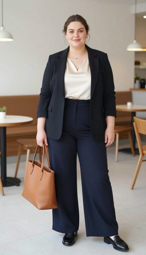 2. Wide-Leg Trousers with a Tucked-In Blouse