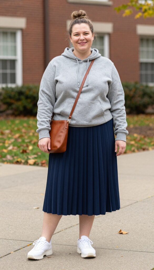6. Hoodie and Pleated Skirt