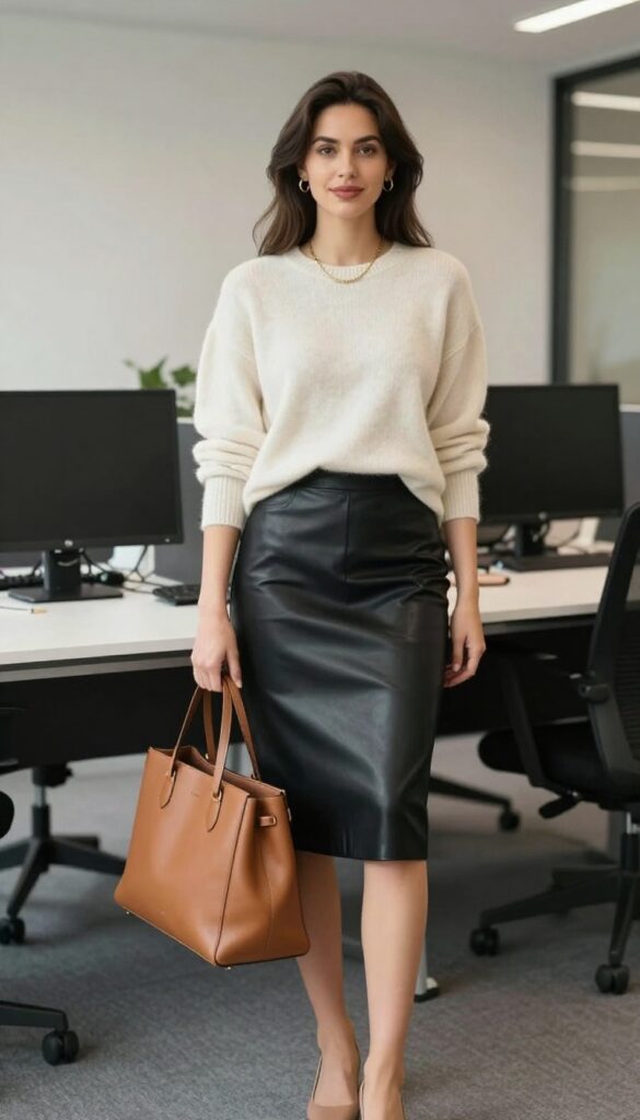 7. Leather Skirt with a Soft Sweater