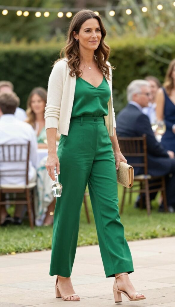 4. High-Waisted Trousers with a Silk Camisole