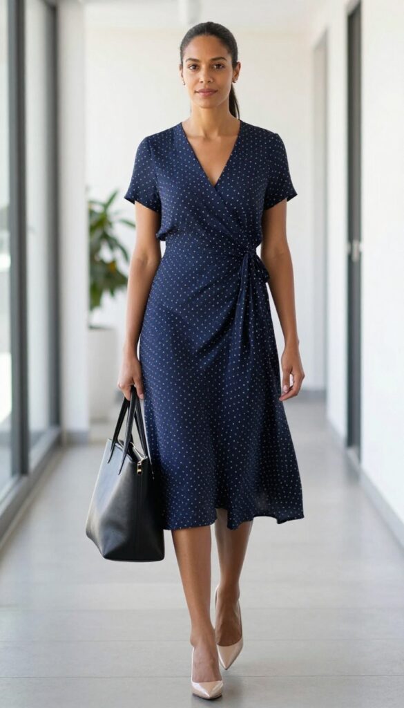 10. Wrap Dress + Pumps + Structured Bag