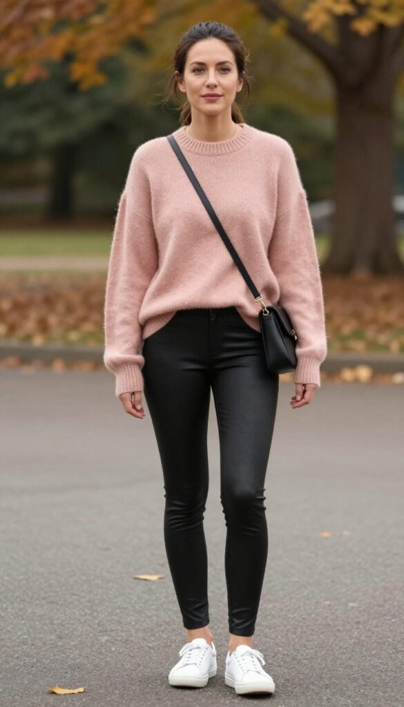 9. Cashmere-Blend Sweater with Faux Leather Leggings
