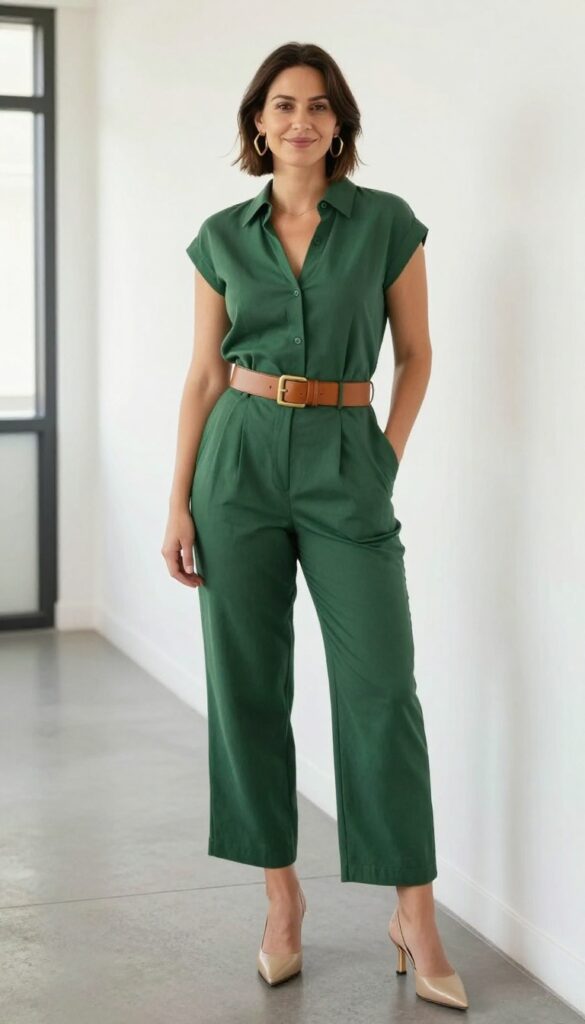 9. Jumpsuit with a Belt and Statement Earrings