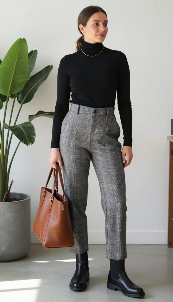 14. Turtleneck + Plaid Trousers + Chelsea Boots