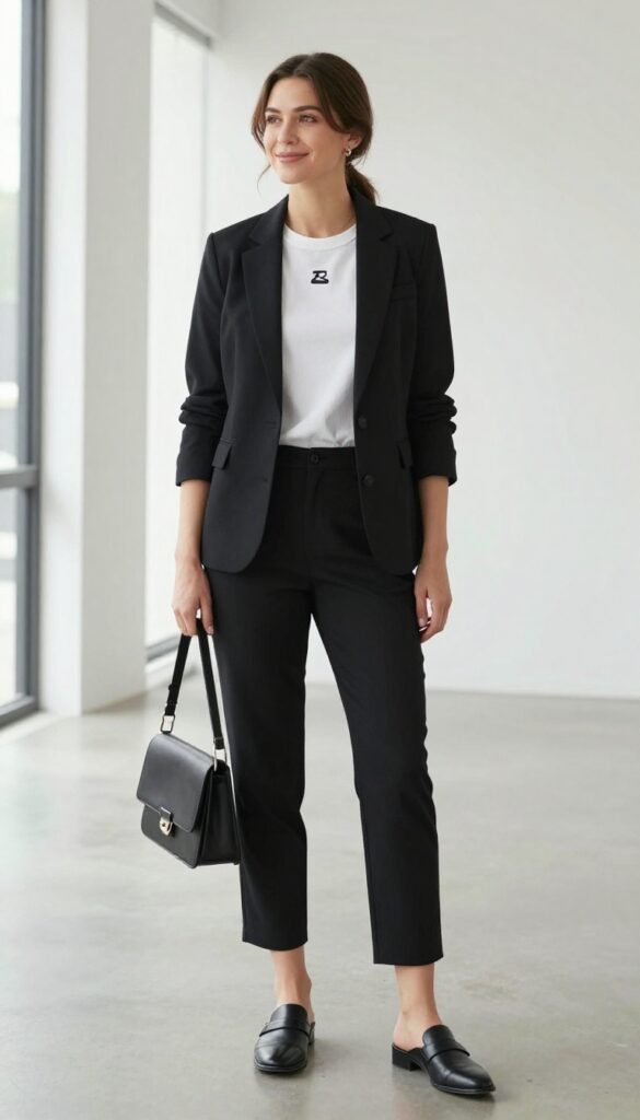 8. Blazer + Graphic Tee + Cropped Trousers