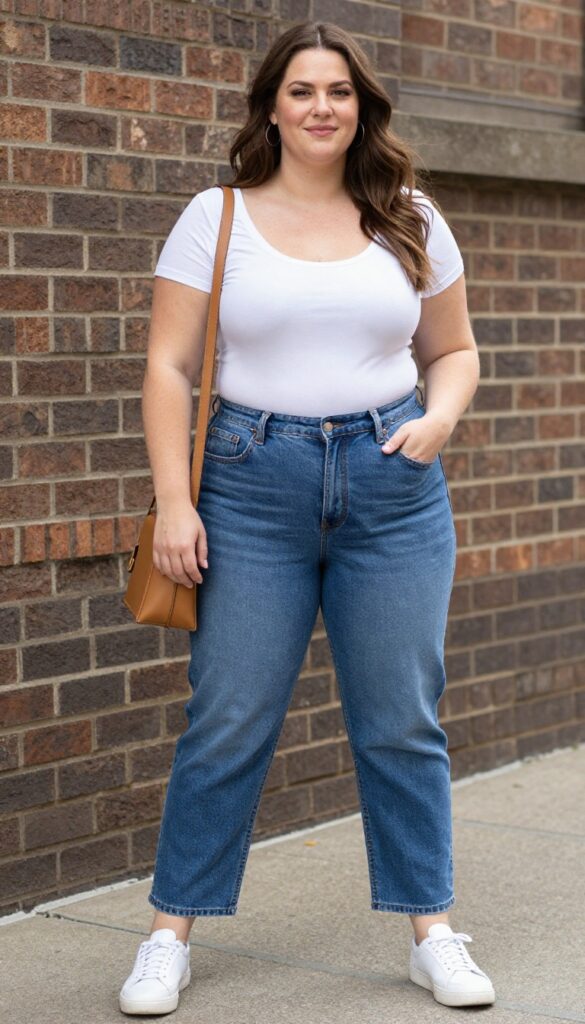 1. High-Waisted Jeans and a Fitted Tee
