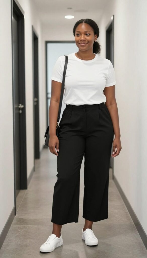 10. Culottes with a Fitted Tee and Slip-On Sneakers