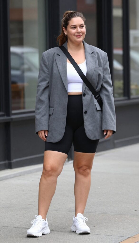 12. Bike Shorts with an Oversized Blazer