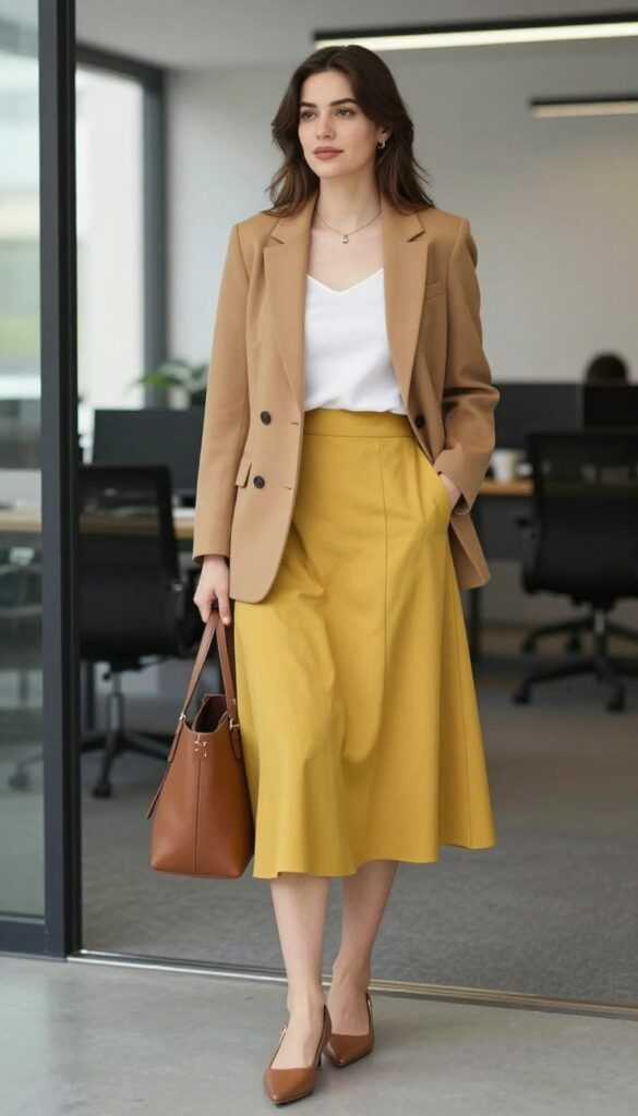 3. A-Line Skirt with a Fitted Blazer