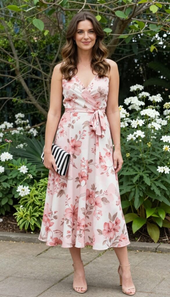 12. Playful Print Mixing with a Floral Dress and Striped Accessories
