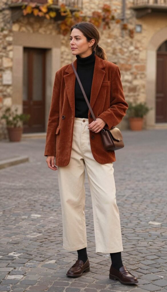 4. Corduroy Blazer with Wide-Leg Trousers