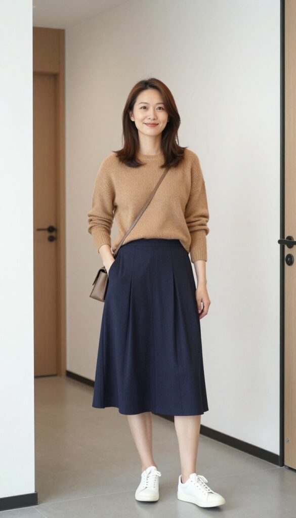 8. Pleated Skirt + Sweater + White Sneakers