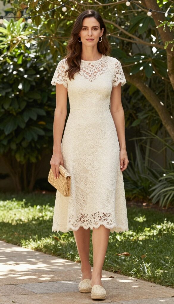 1. Flowing Lace Midi Dress with Espadrilles