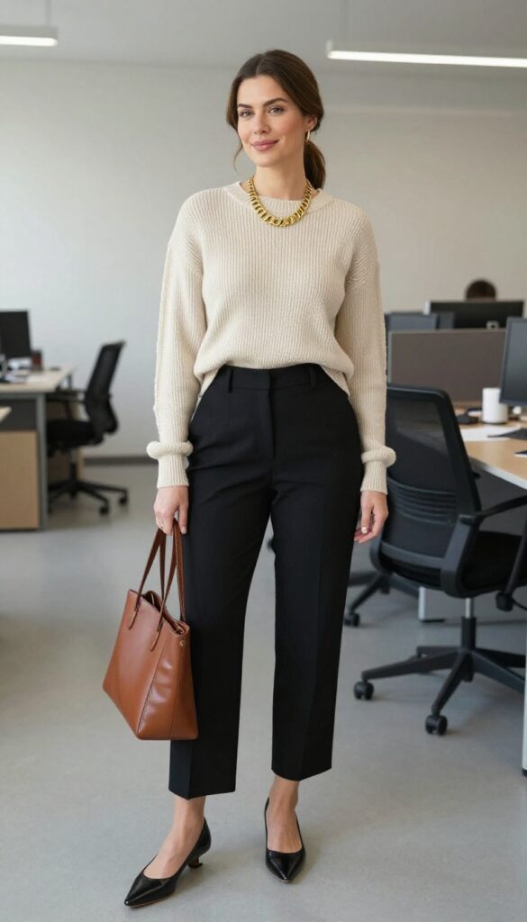 14. Black Pants + Cropped Sweater + Statement Necklace