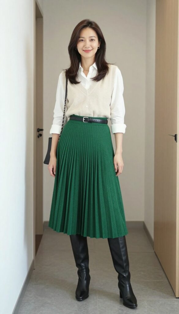 9. Pleated Skirt with a Sweater Vest