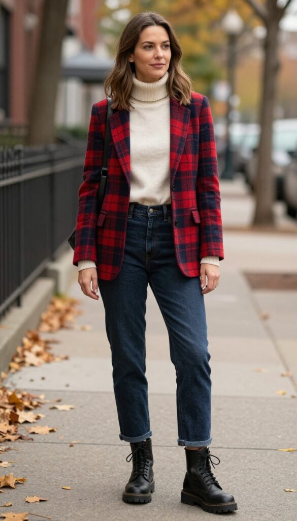 11. Plaid Blazer and Lug Boots