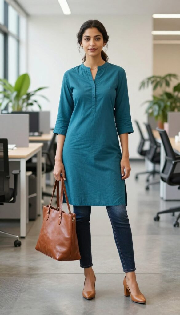 10. Long Kurta with Denim Jeans
