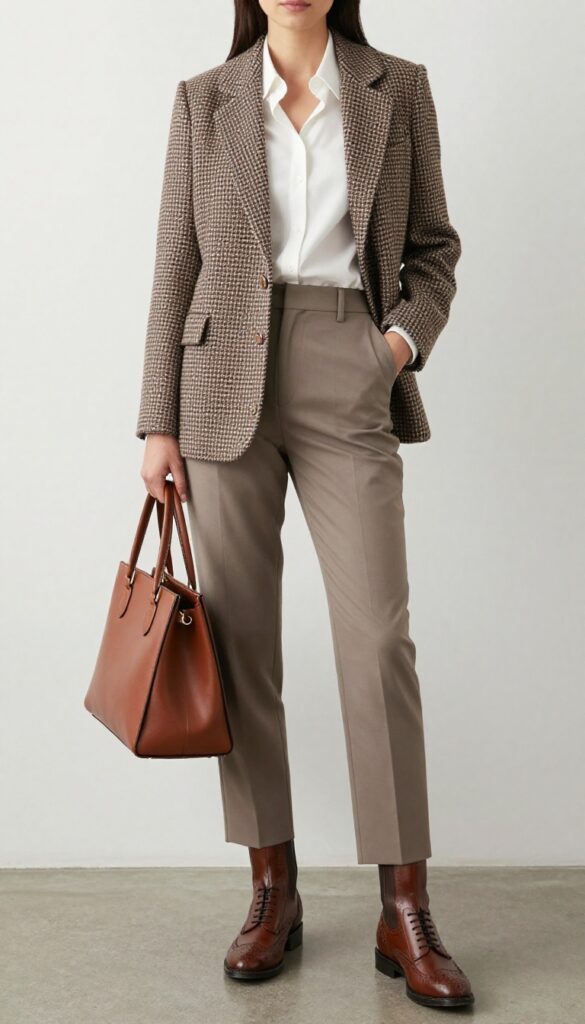 9. Brogue Work Boots with a Tweed Blazer and Trousers