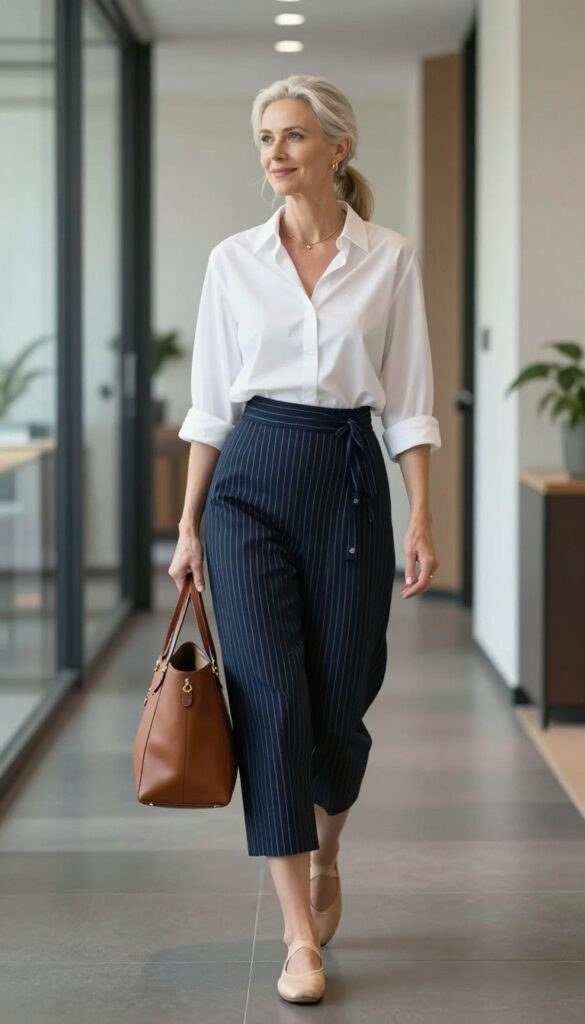 4. Wrap Skirt with a Crisp Button-Down