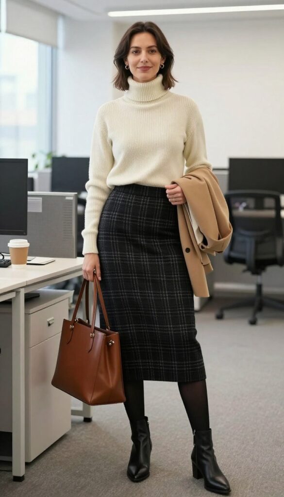 11. Plaid Skirt with a Turtleneck and Tights