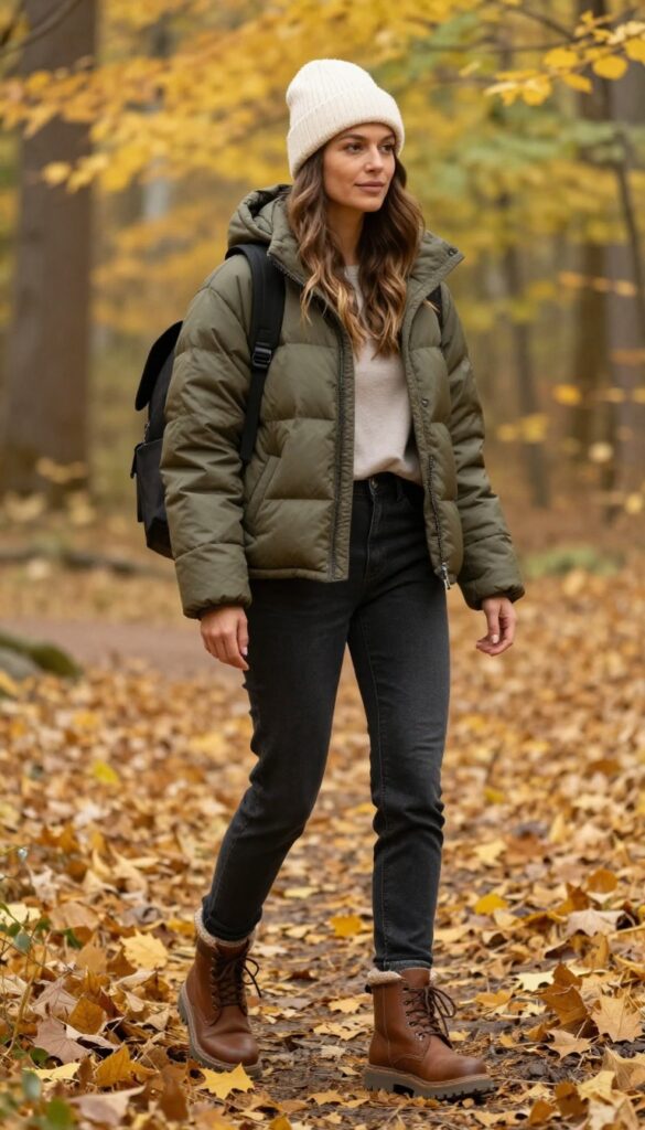 10. Fleece-Lined Jeans and a Puffer Jacket