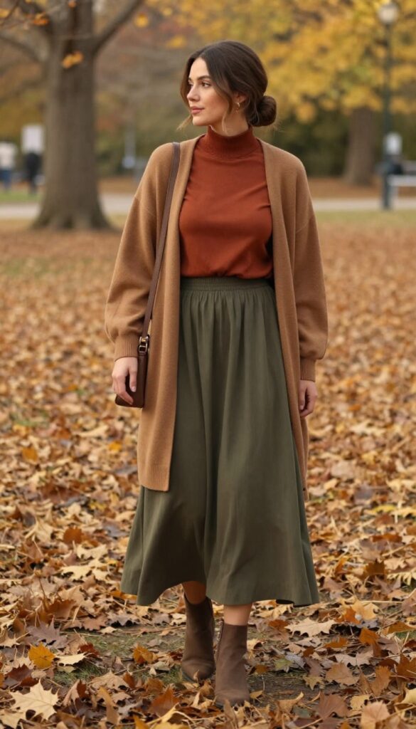 6. Wrap Top + Maxi Skirt + Duster Cardigan