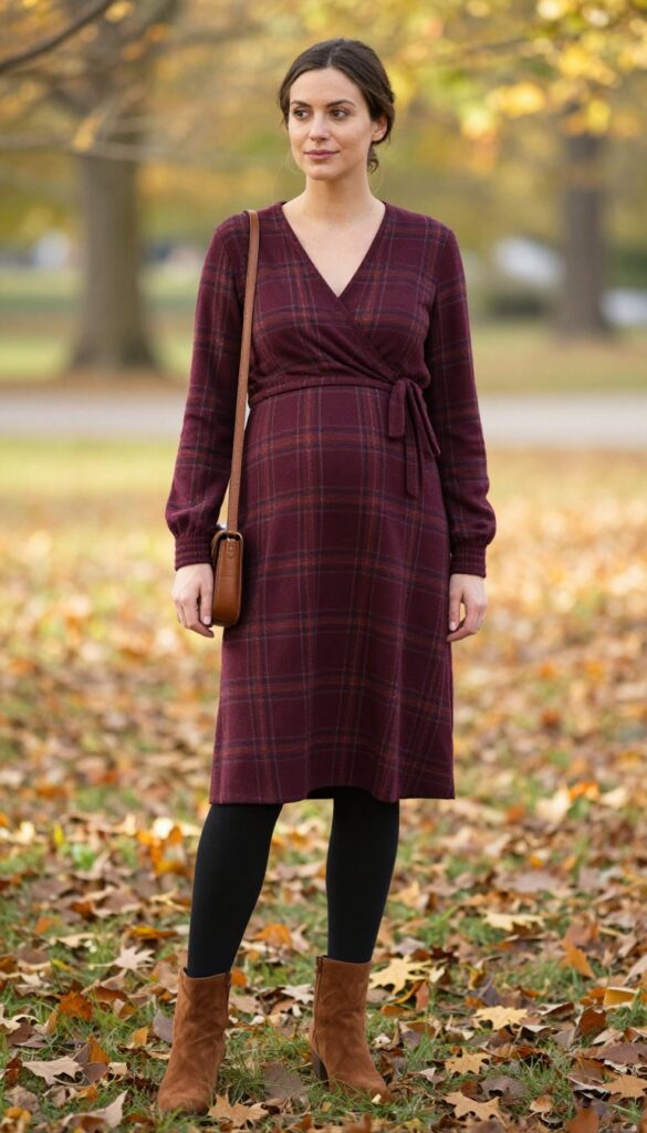 7. Wrap Dress with Tights and Mid-Calf Boots