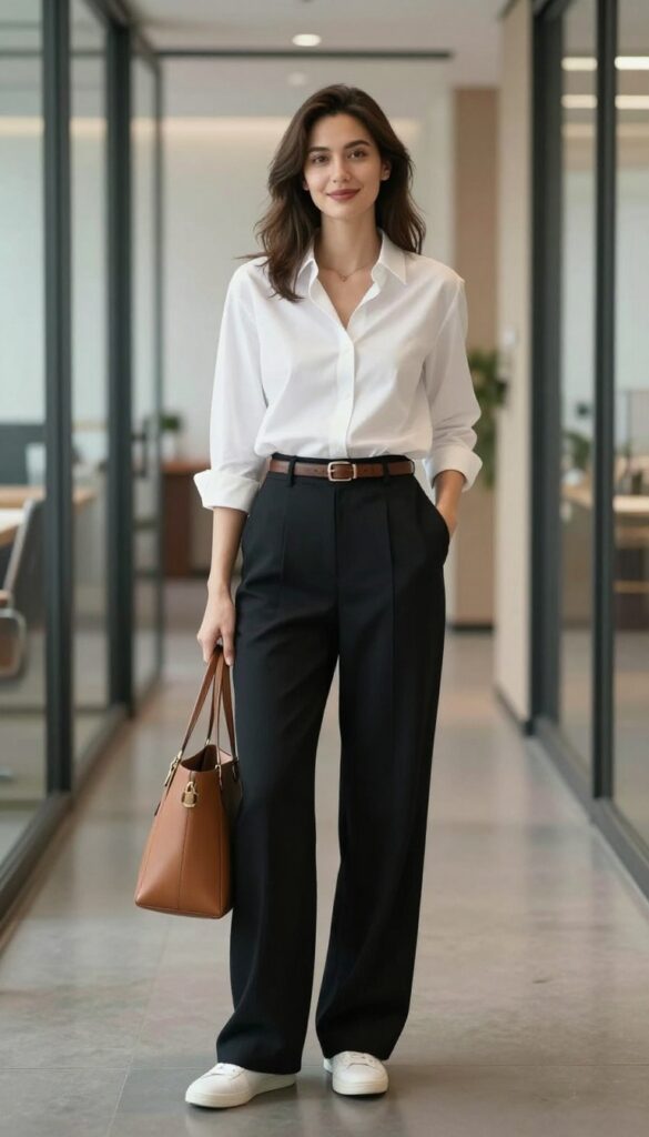 3. The Button-Down Shirt and Wide-Leg Pants
