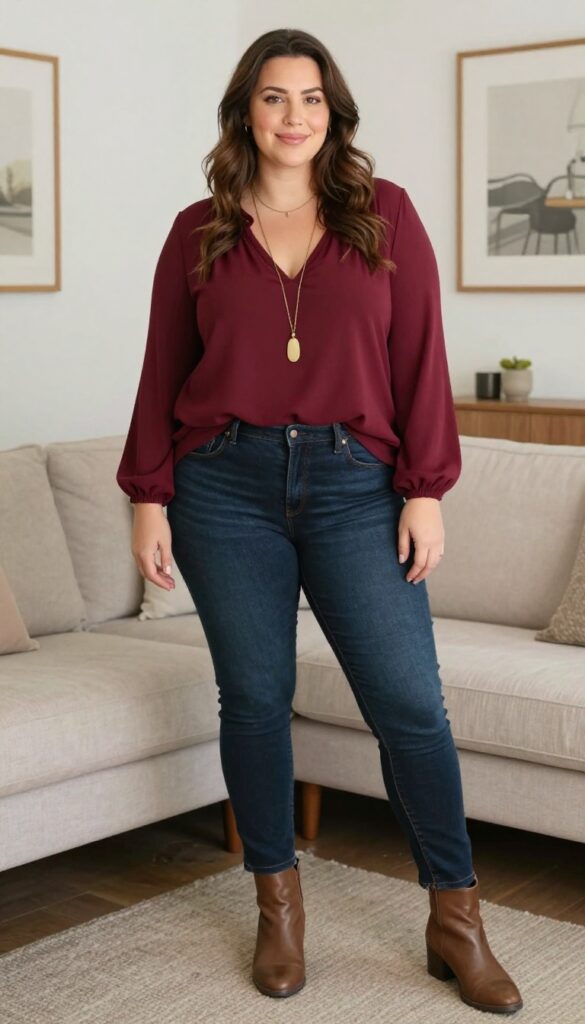1. Classic Dark Jeans and a Flowy Blouse