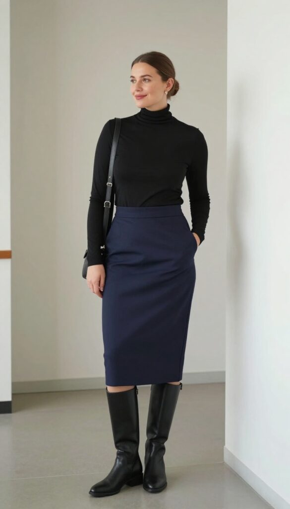 7. A-Line Skirt and Fitted Turtleneck