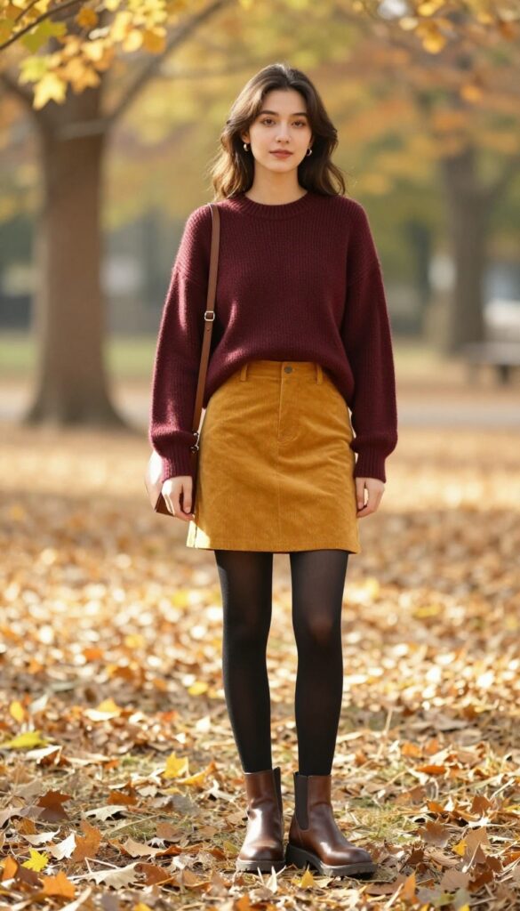 11. Fair Isle Sweater with Corduroy Skirt