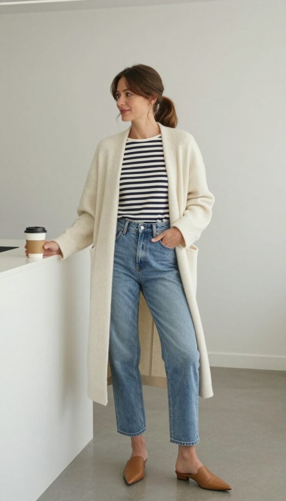 4. Striped Tee and Cropped Jeans with a Cardigan