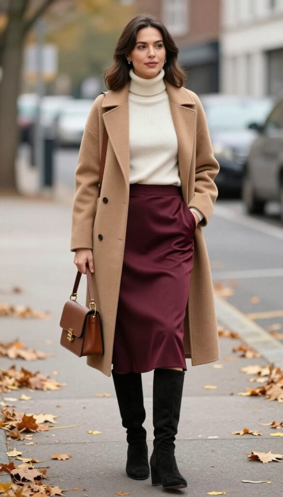 2. Turtleneck and Slip Skirt with Knee Boots