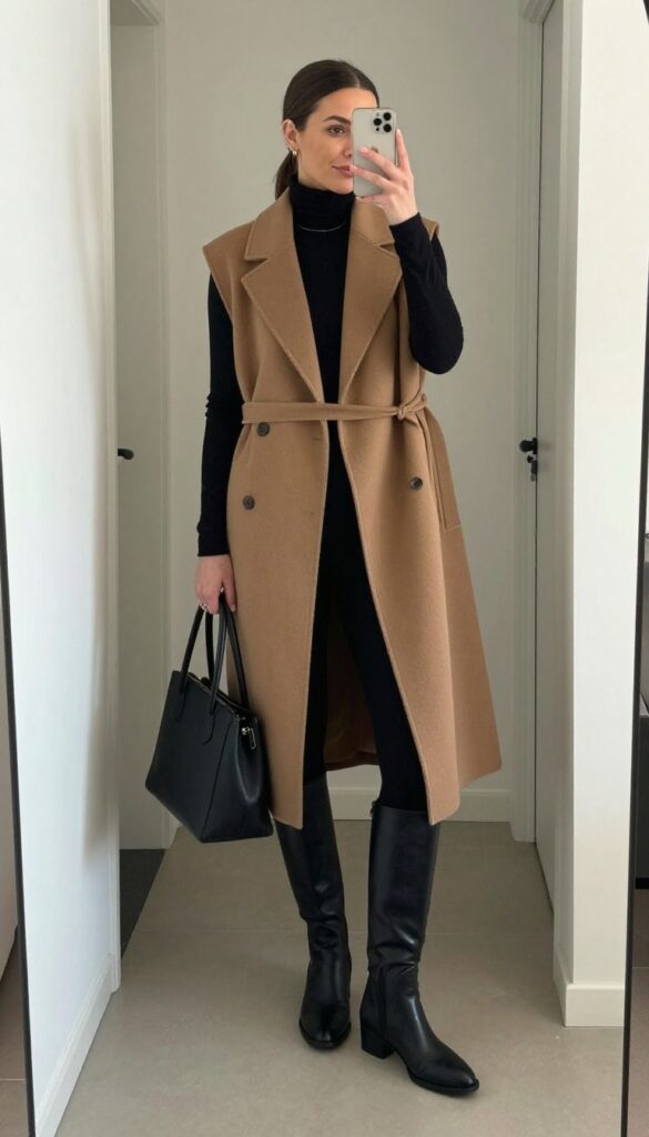 4. Longline Vest as a Dress with a Belt