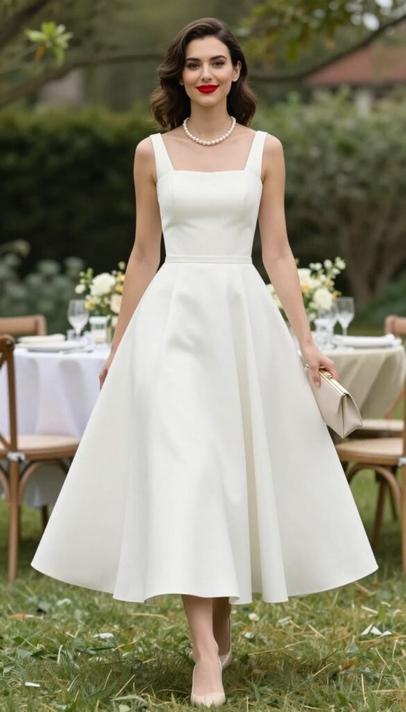 8. Tea-Length Dress with Bold Red Lips