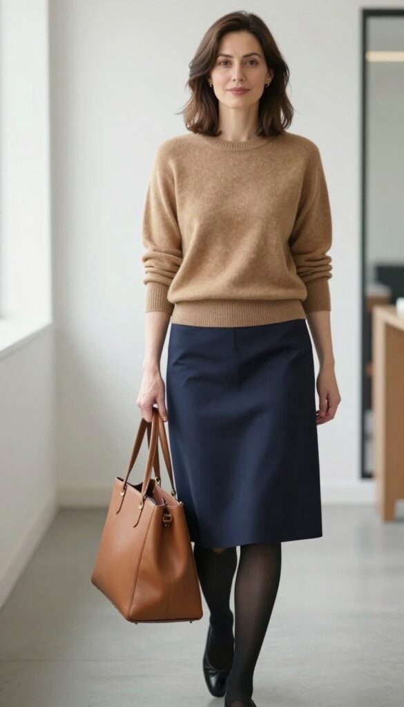 4. Cashmere Sweater + A-Line Skirt