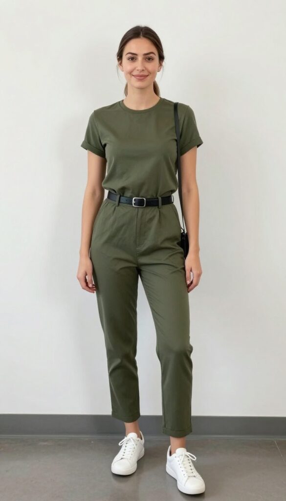 5. Jumpsuit + Belt + Sneakers