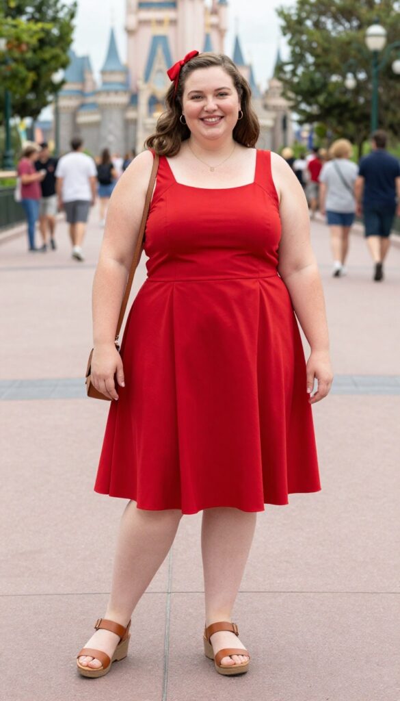 2. Princess-Inspired Skater Dress with Comfortable Sandals