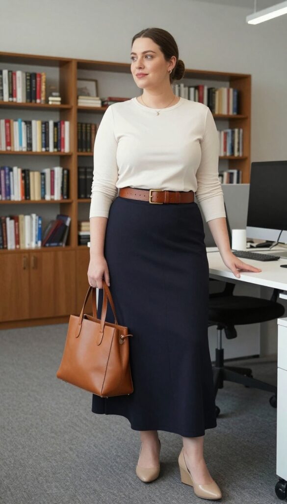 15. Maxi Skirt with a Fitted Blouse and Belt