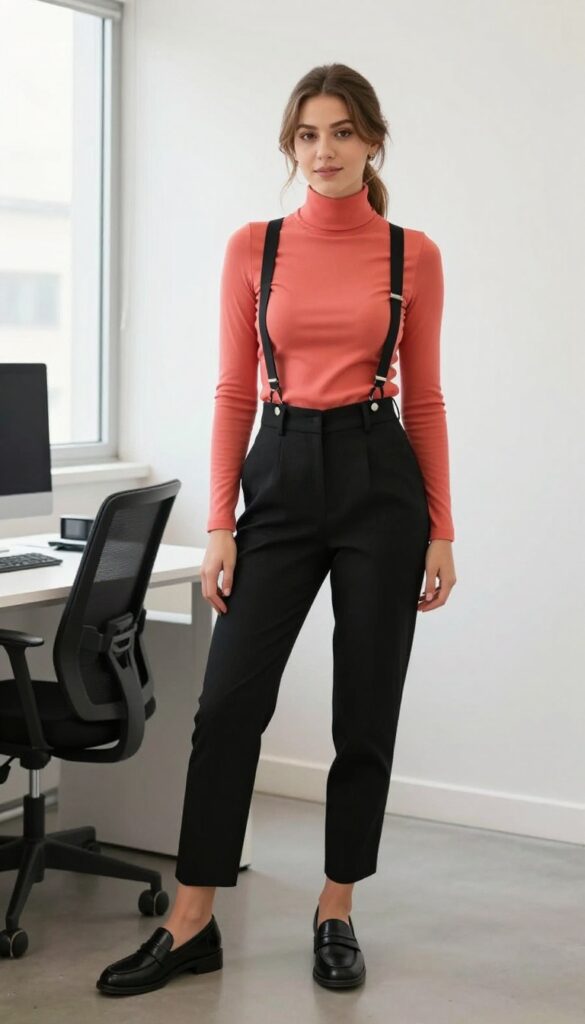 10. Turtleneck + Suspenders + Trousers + Loafers
