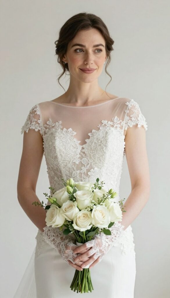 3. Sheer Illusion Neckline Dress with Fingerless Gloves