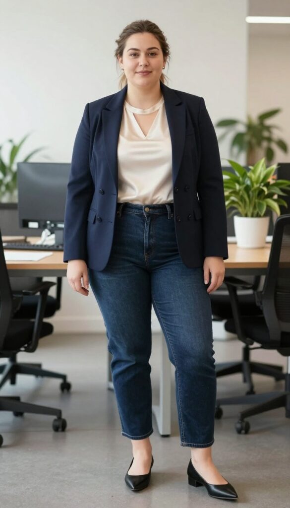 6. Blazer + Dark Wash Jeans