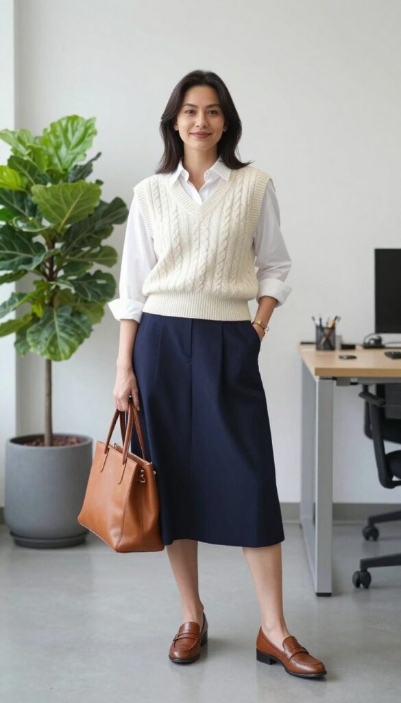 12. Sweater Vest + Button-Down + Pleated Skirt