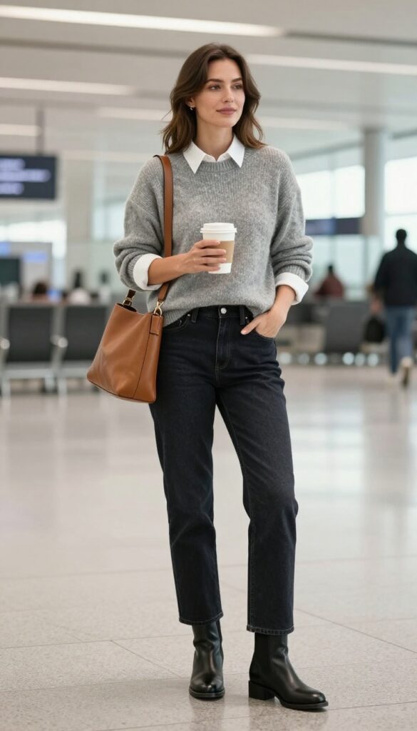 3. Merino Wool Sweater with Straight-Leg Jeans and Ankle Boots